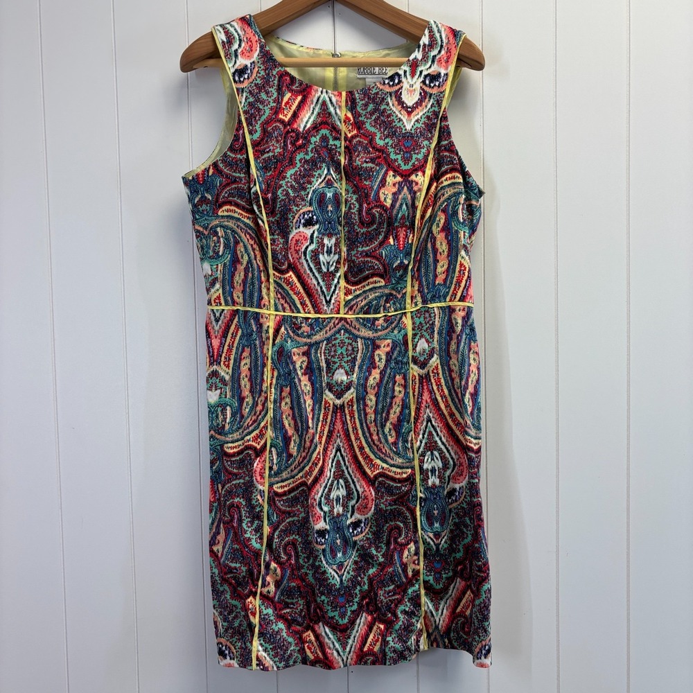 Robbie Bee Boho Eclectic Paisley Sheath Dress Women Size 14 Psychedelic Retro